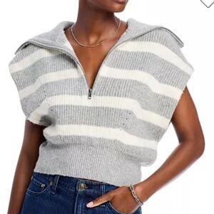 Steve Madden Gray and White V-Neck Sweater